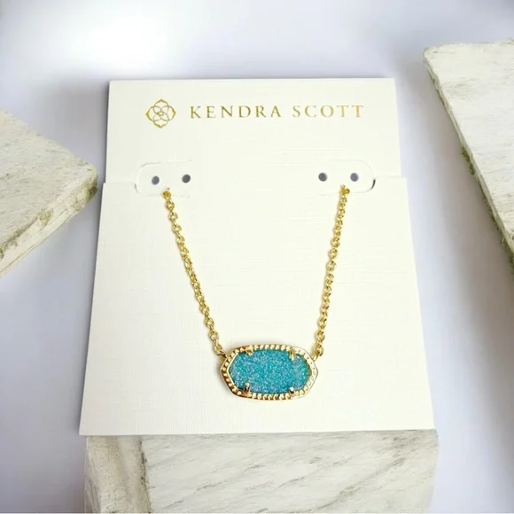 Kendra Scott Elisa Necklace in Teal Druzy Gold Tone - Picture 7 of 7